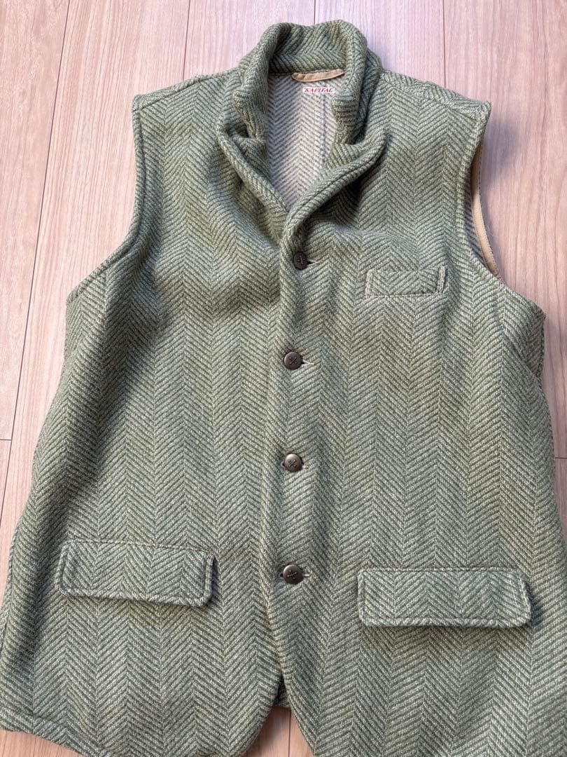 KAPITAL ヘリンボーン ベスト Lサイズ オリーブグリーン グリーン | KAPITAL
